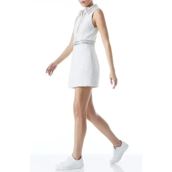 Alice + Olivia Womens White Ellis Chain Trim Tweed Collared Mini Dress S… - Picture 9 of 16